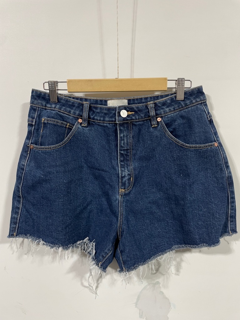 Abrand Jeans Venice Short Classic High-Rise Dark Blue Denim Shorts Frayed Hem